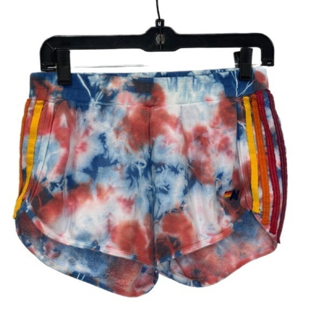 Aviator Nation Tie Dye Rainbow Stripe Shorts Red White Blue women's medium